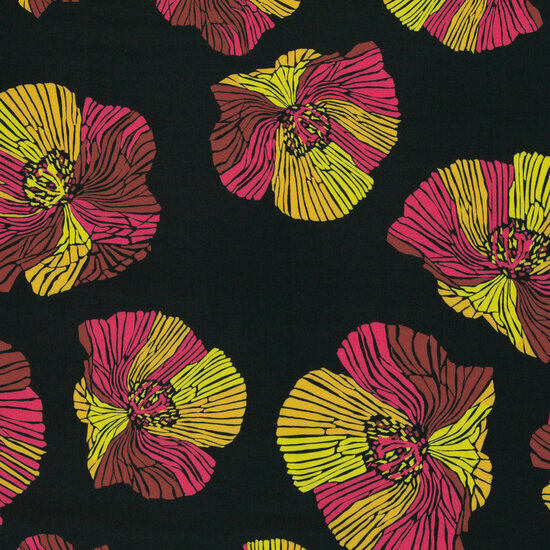 Viscose - Poppies - Zwart