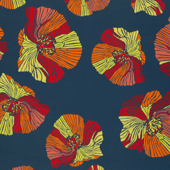Viscose - Poppies - Marine