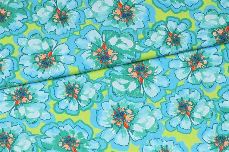 Crepe - Bloemen - Limoengroen