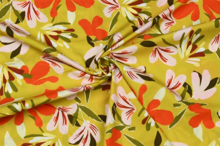 Katoen - Bloemen - Lime