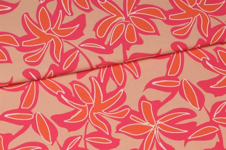 Crepe - Bloemen - Beige