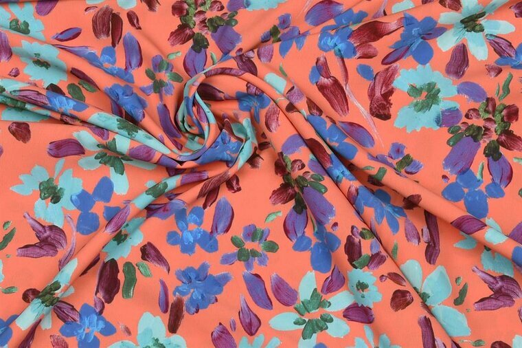 Crepe - Little Flowers - Koraal