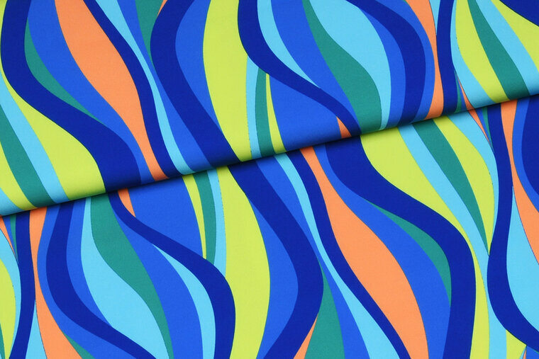 Crepe - Waves - Blauw-Lime