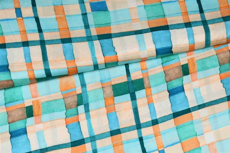 Viscose - Karro - Blauw-Peach