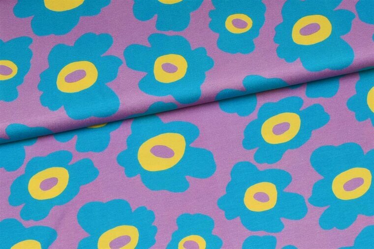 Viscose Jersey - Flowers - Paars