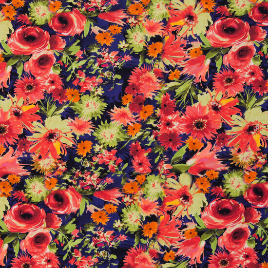 Jersey - Bloemen - Marine-Roze