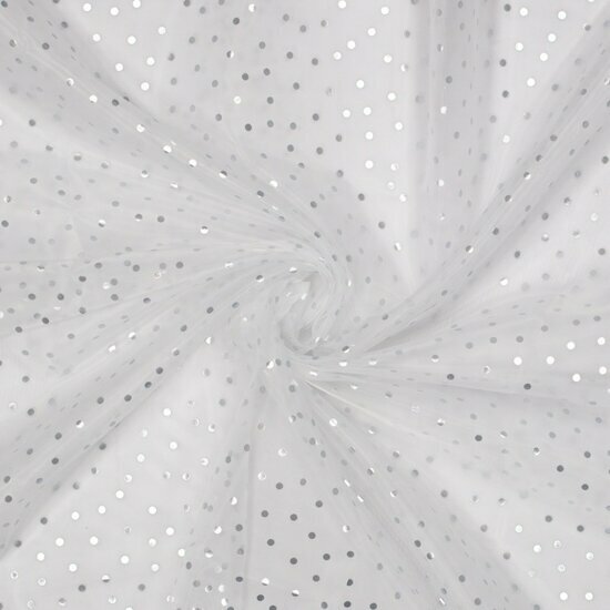 Organza - Silver Dots - Wit