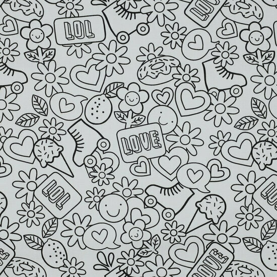 Poplin - Retro Colourable - Zwart-Wit