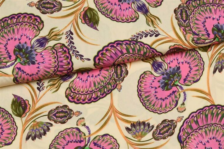 Viscose - Flowers - Lichtgeel