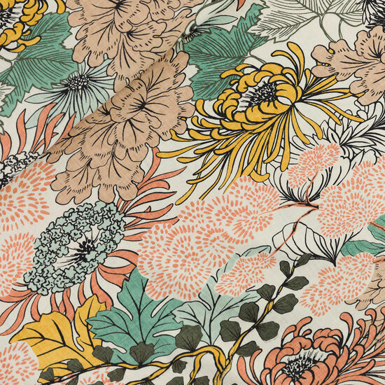 Viscose Linnen - Sea Garden - Gebroken Wit
