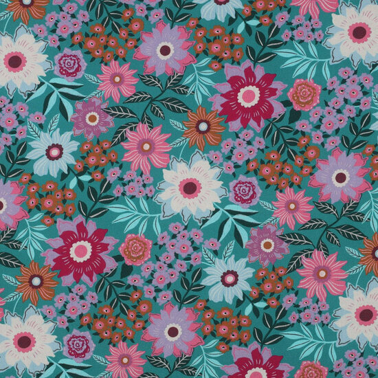 Poplin - Flowers - Munt