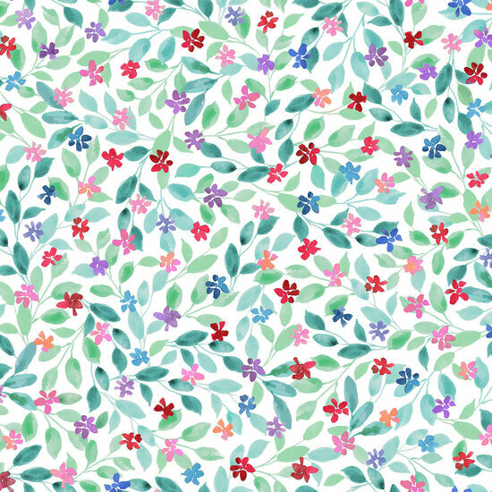 Katoen - Multi Tiny Flowers - Wit