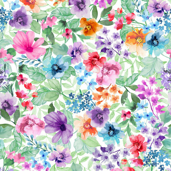 Katoen - Multi Flowers - Wit