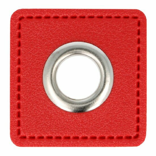 Nestels op rood skai-leer - 8mm - Zilver