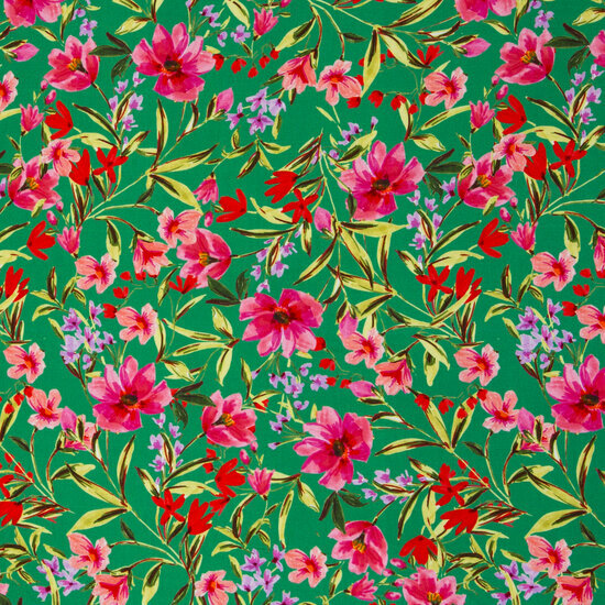 Viscose - Flowers - Groen