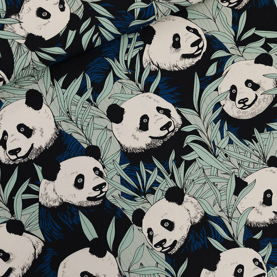 French Terry - Panda Party - Zwart