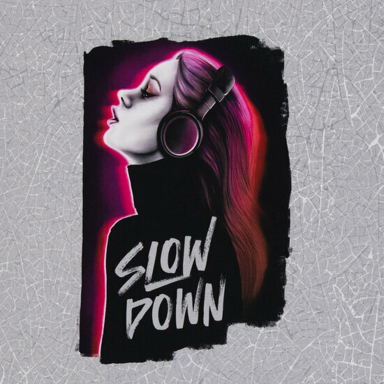 French Terry - Paneel Slow Down Girl - Grijs
