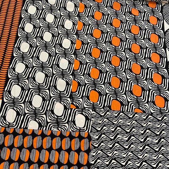 Viscose - Vormen - Oranje-Zwart-Ecru