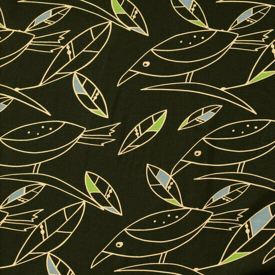 Viscose - Birds - Donkergroen
