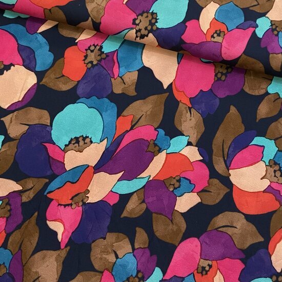Viscose Crepe - Big Flower - Navy