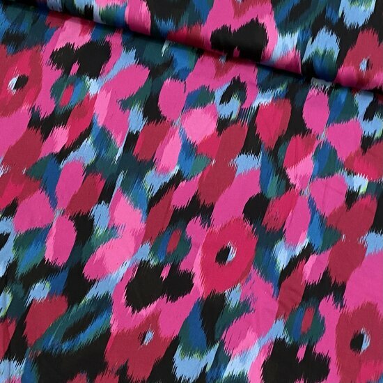Viscose - Flowers - Roze-Blauw