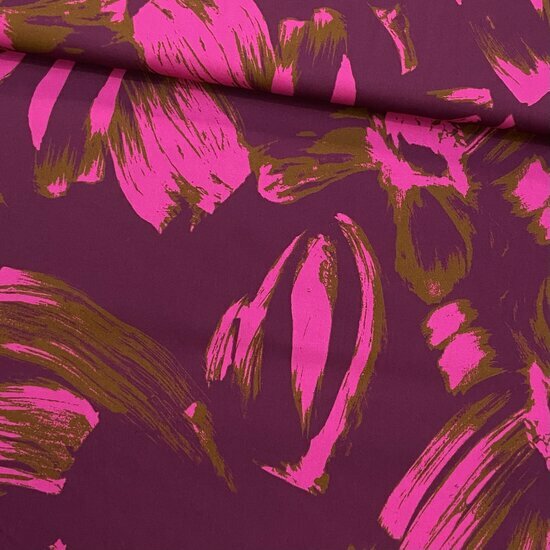 Viscose Stretch - Flower Strokes - Aubergine
