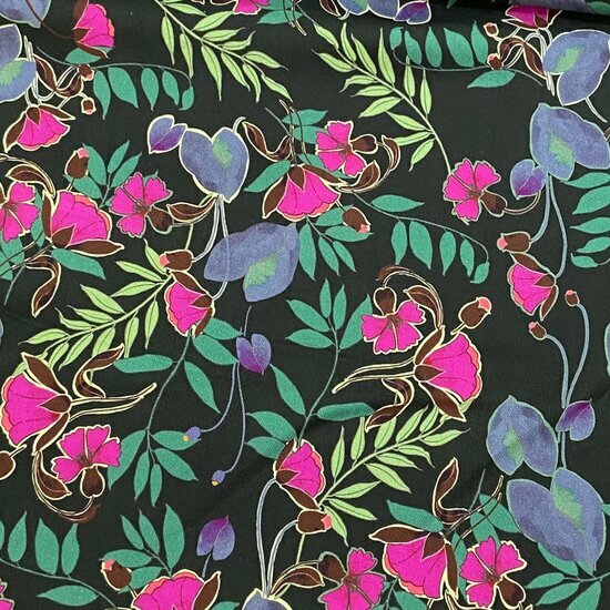 Viscose Twill - Bloemen - Donkergroen