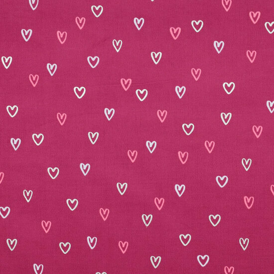 Ribfluweel - Foil Hearts - Fuchsia