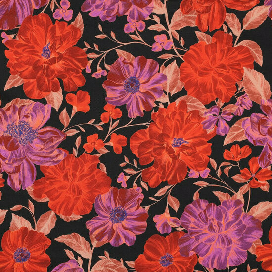 Katoen Satijn - Flowers - Zwart