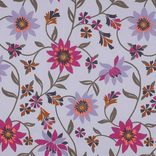 Katoen Voile - Flowers - Lavendel