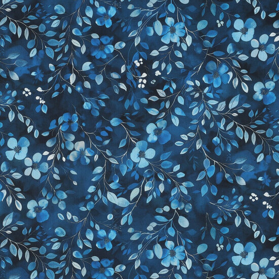 Poplin - Leaves - Kobalt