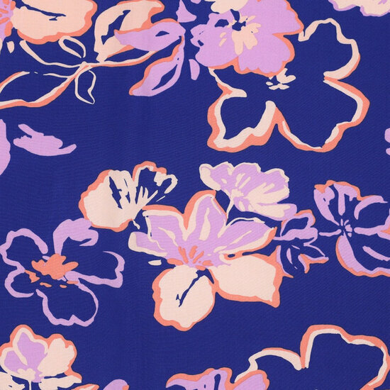 Viscose Ecovero - Flowers - Kobalt