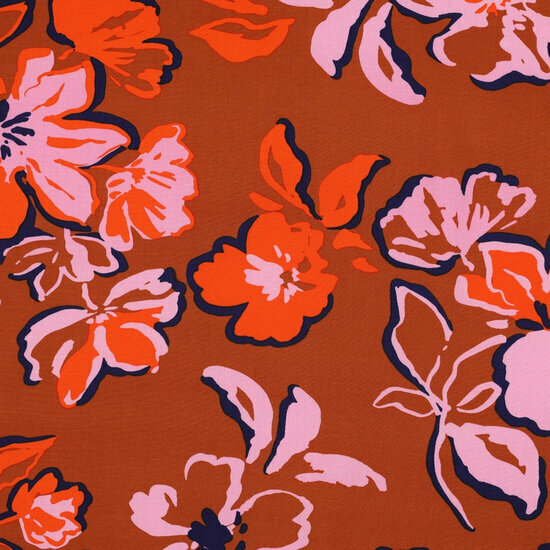 Viscose Ecovero - Flowers - Caramel