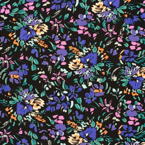 Viscose - Bloemen - Zwart