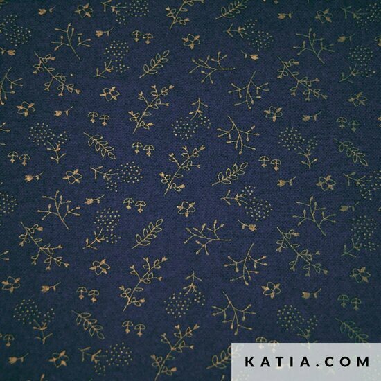 Flanel - Golden leaves - Navy