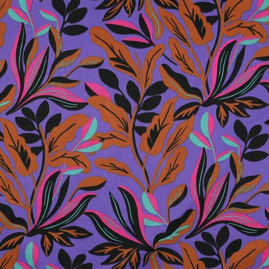 Katoen Satijn - Lush Leaves - Paars
