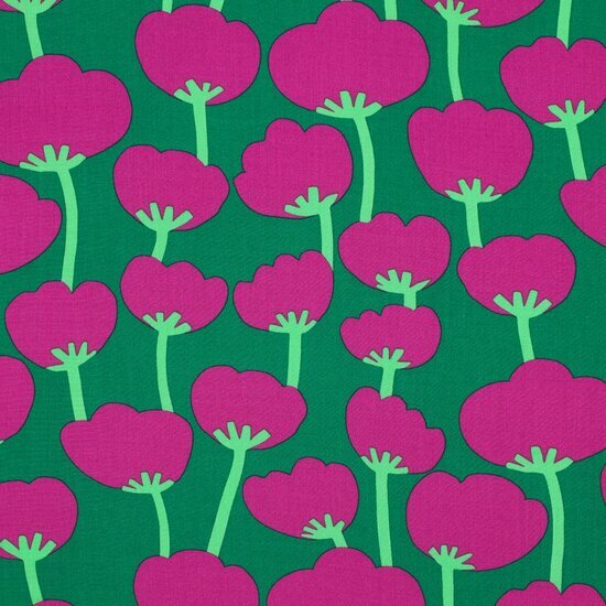 Ecovero Viscose - Poppies - Donkergroen