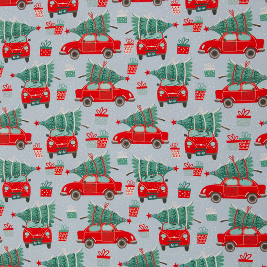 French Terry - Kerstauto - Lichtblauw