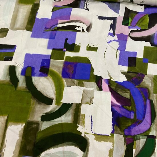 Viscose - Abstract - Paars/Groen/Ecru