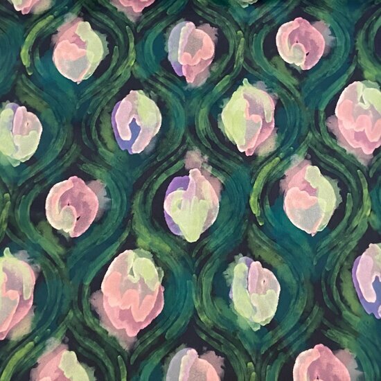 Satijn - Floating Flowers - Groen