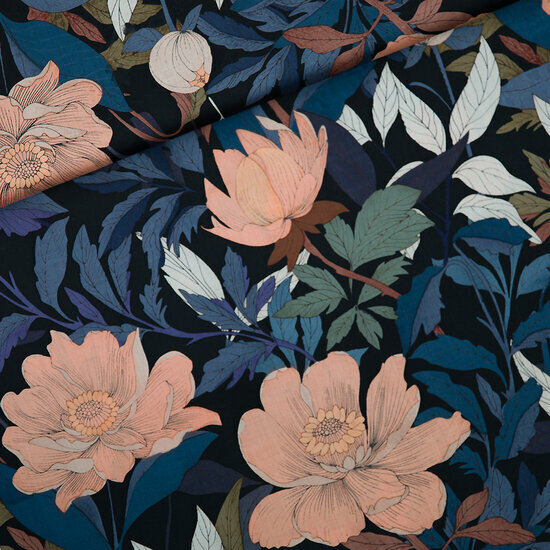 Satijn Viscose - Pasture Rose - Zwart