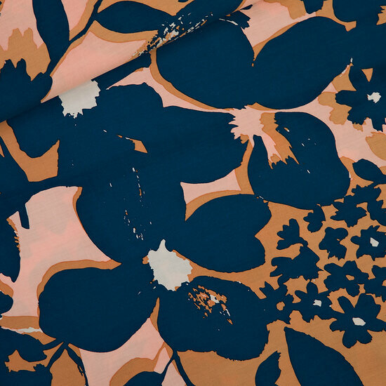 Satijn Viscose - Shadow Flowers - Bleekbruin