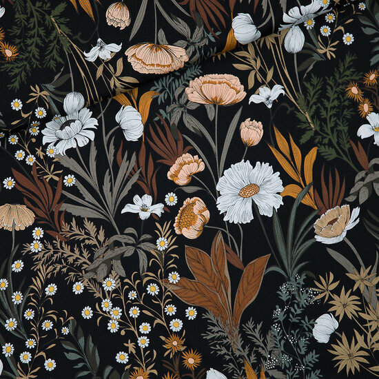 Satijn Viscose - Evening Meadow - Zwart