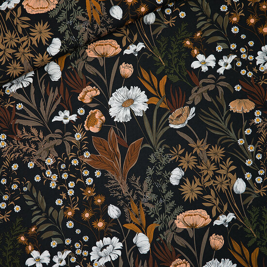 French Terry - Evening Meadow - Zwart