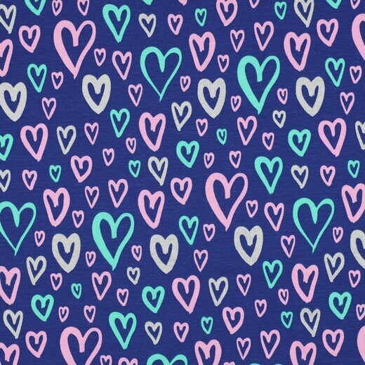 Jersey - Glitter Hearts - Kobalt