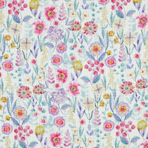Wafelstof - Flowers - Wit
