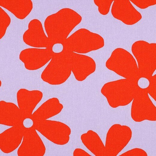 Viscose Linnen - Big Red Flowers - Lavender
