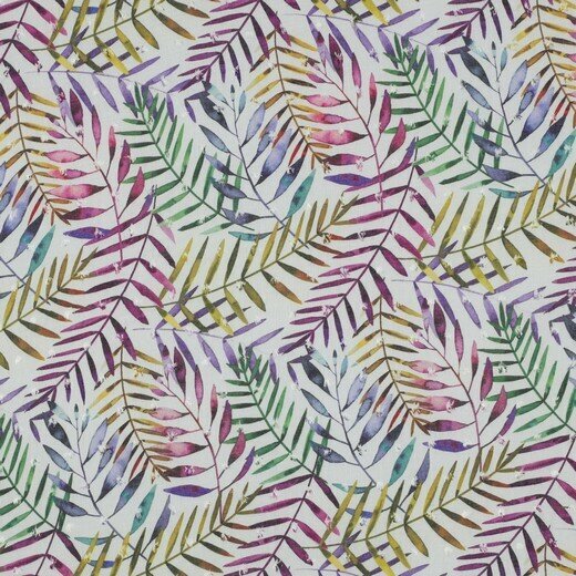 Viscose - Dobby Colourful Leaves - Wit