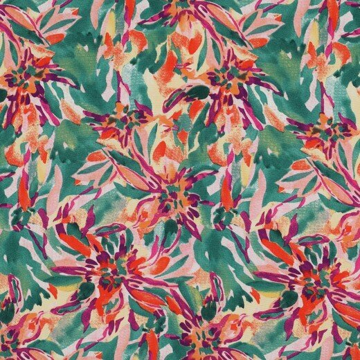 Viscose - Flowers In Green - Lichtroze