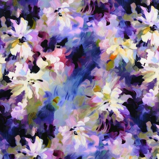 Viscose - Painted Flowers - Blauw